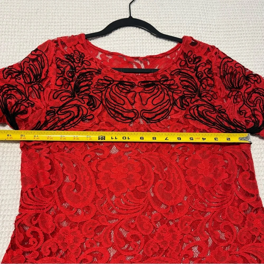 Free People‎ Lace Dreamer Dress Red black Embroidered Boho short sleeve